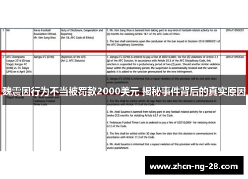魏震因行为不当被罚款2000美元 揭秘事件背后的真实原因
